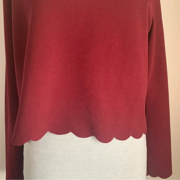 New Look Long Sleeve Top Burgundy Round Neck Stretch Waist Length UK Size 16 - Picture 6 of 8